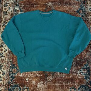 VTG Russell Athletic Blank Crewneck Sweatshirt Sporty Casual  90s Teal Blue XL